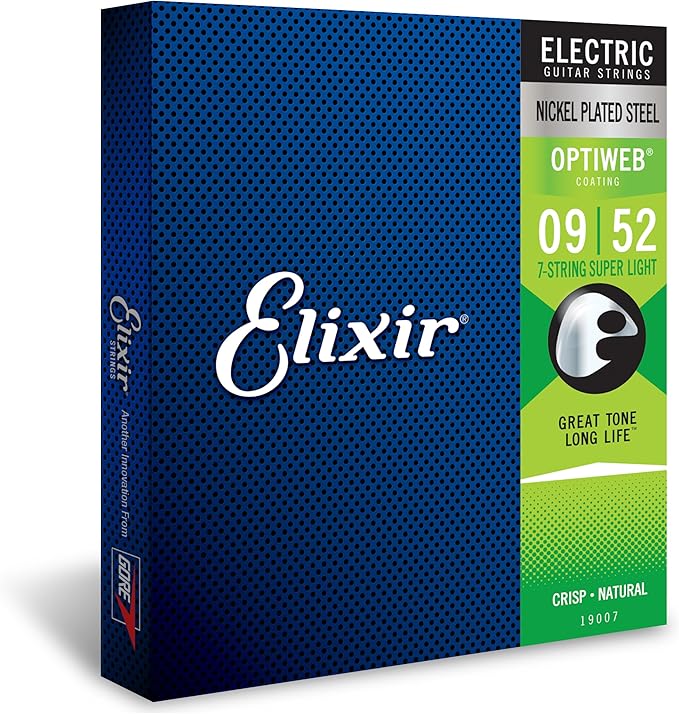 Elixir 19007 Electric Nickel Plated Steel With Optiweb Coating  7 String Super Light (009-052)