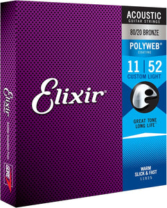 Elixir 11025 Acoustic 80/20 Bronze With Polyweb Coating Custom Light (011-052)