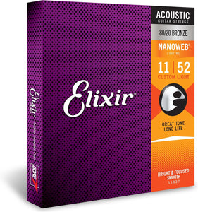 Elixir 11027 Acoustic 80/20 Bronze With Nanoweb Coating Custom Light (011-052)