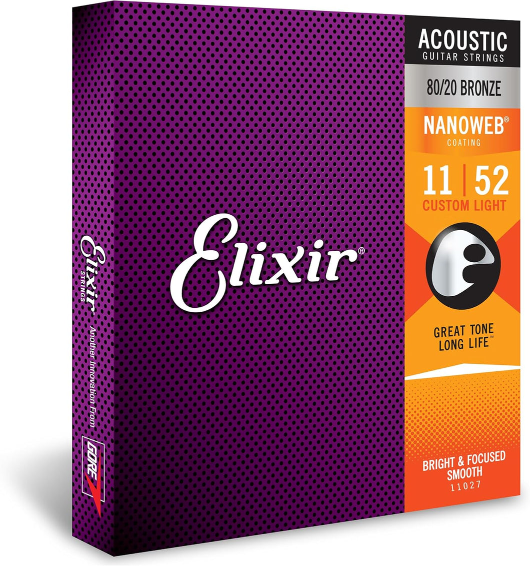 Elixir 11027 Acoustic 80/20 Bronze With Nanoweb Coating Custom Light (011-052)