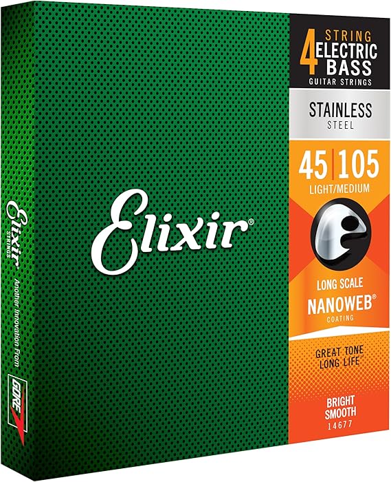 Elixir 14677 Electric Bass Stainless Steel With Nanoweb Coating 4 String Light Medium