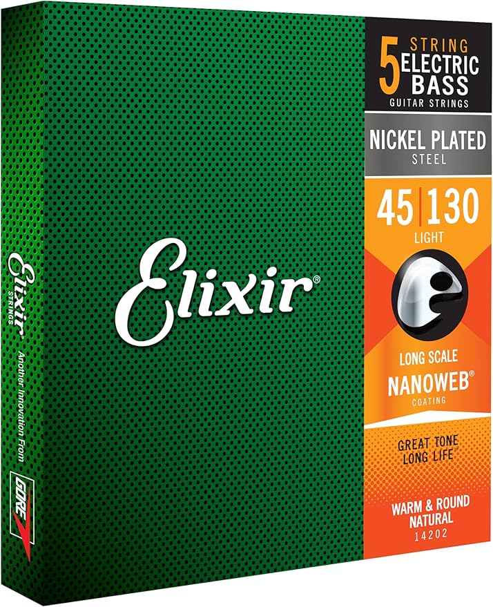 Elixir 14202 Electric Bass Nickel Plated Steel With Nanoweb Coating 5  String Light Long Scale