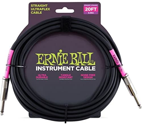 Ernie Ball Instrument Cable Straight/Straight Black Jacket P06046 20FT (6.09m)