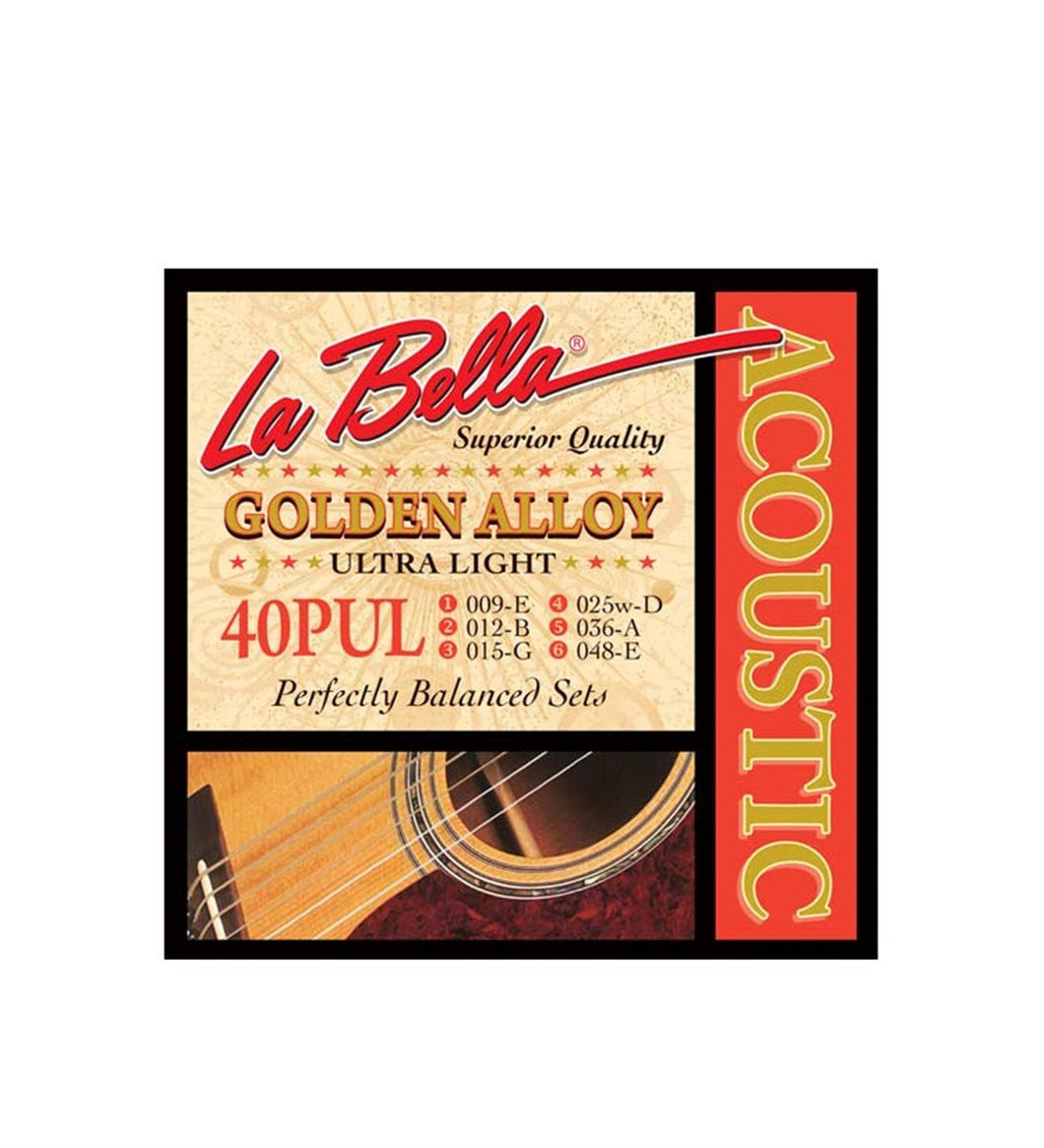 La Bella Golden Alloy  Acoustic Guitar set 40PUL 09-48